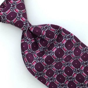 ZILLI Paris Tie Italy Plum-Brown Chain Ring Logo Gold Plate Necktie Silk L3 New